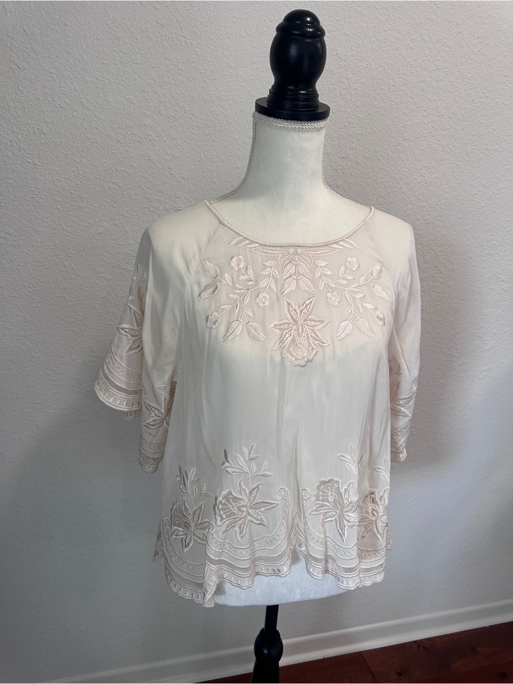 Embroidered Cream Women's Blouse with Floral Detail from Anthropologie